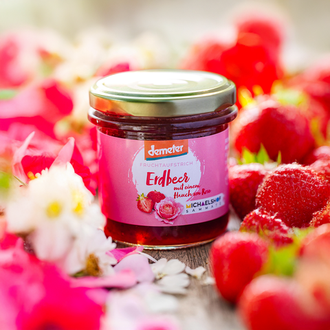 Bio Fruchtaufstrich Erdbeer - mit einem Hauch von Rose, 150g - SamMarket